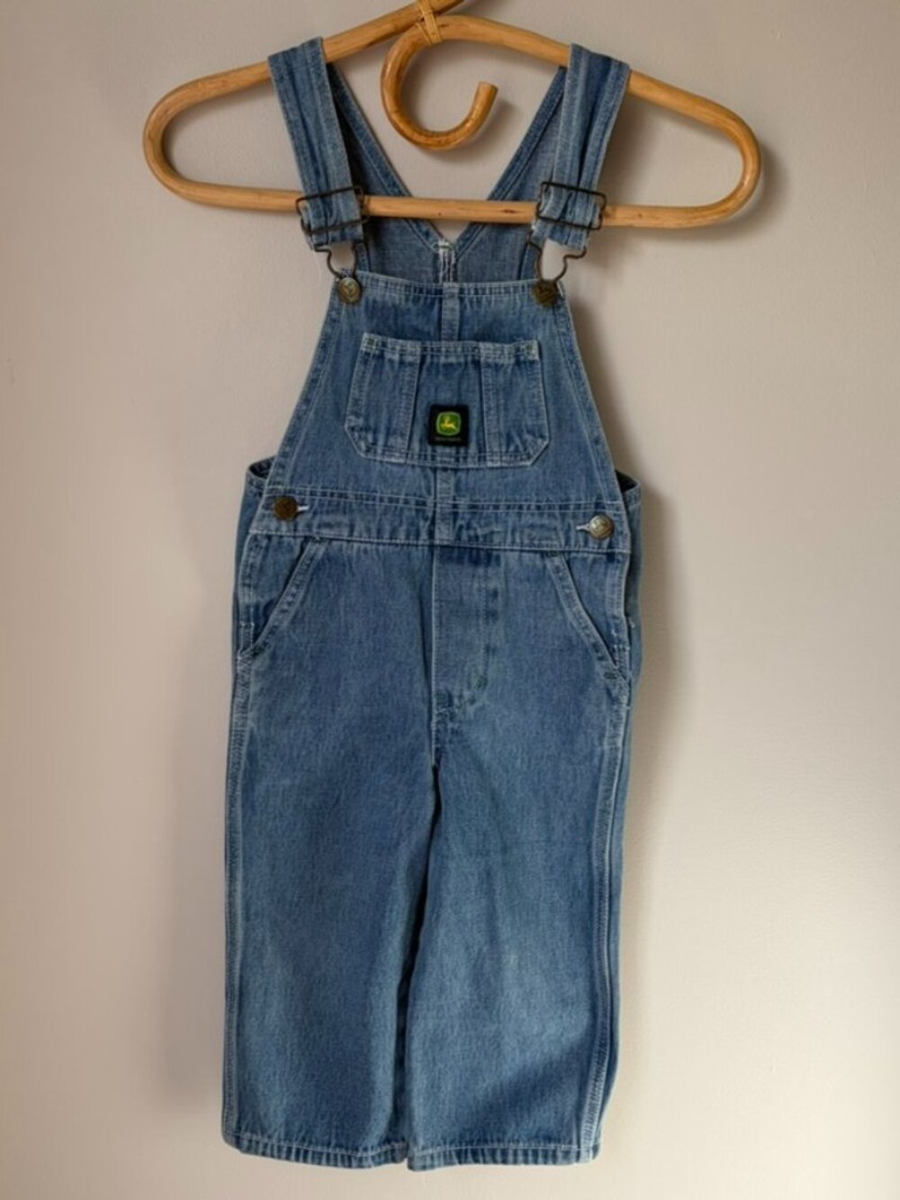 John Deere Blue Square Neck Denim Bib Overalls Toddler 3T